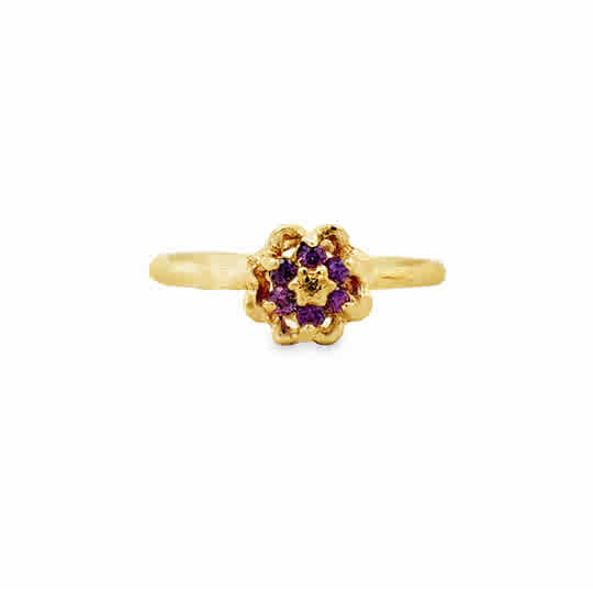 Yellow 10 Karat Tulip Ring Estate Jewelry Size 5.5 With 6 = Round Ruby
