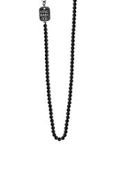 White Sterling Silver 3Mm Onyx Bead Necklace, 24" Fashion Jewelry With