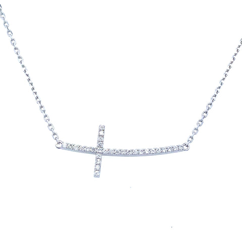 Stationary Curved Cross Necklace | 18k White