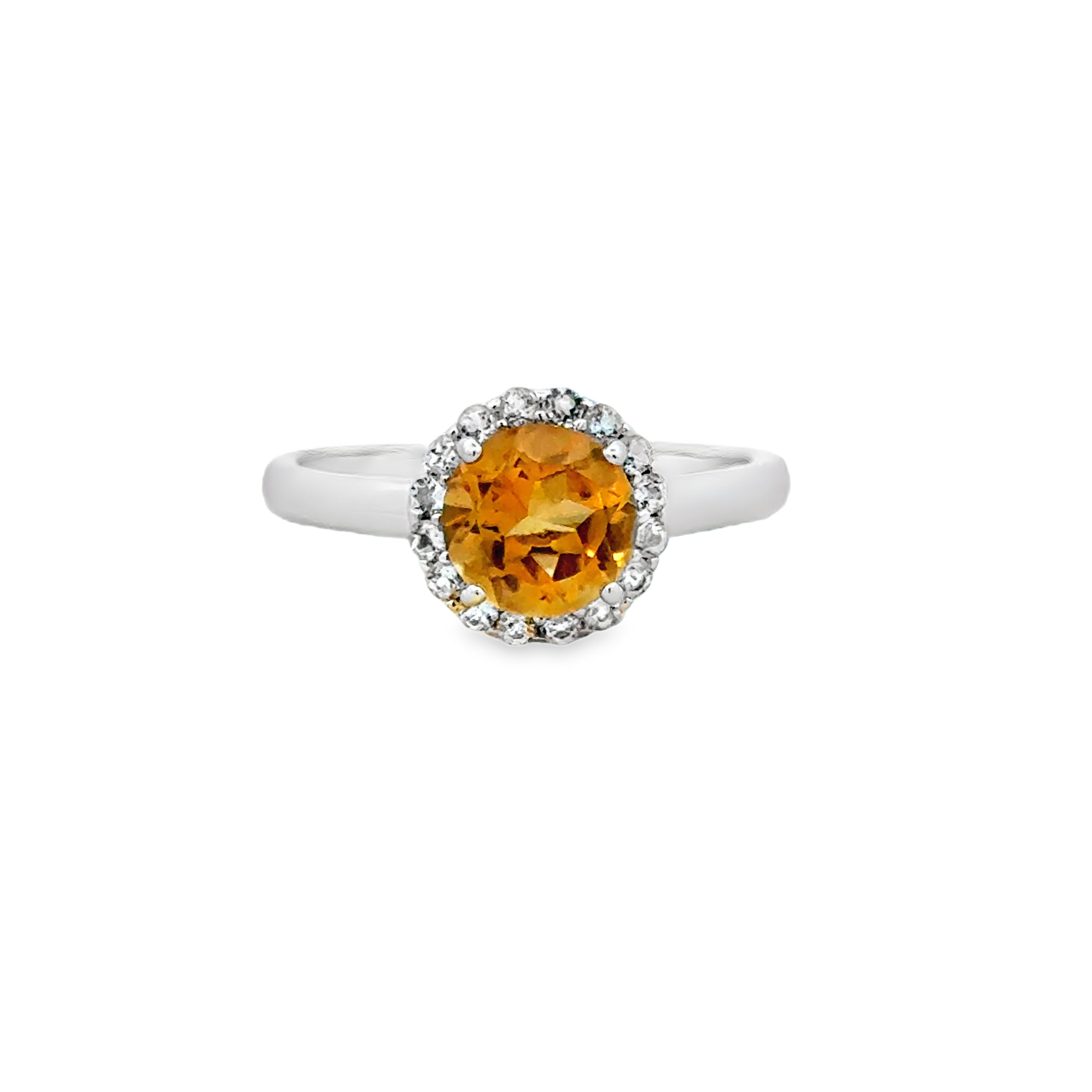 Sterling Silver Halo Fashion Ring with Citrine and White Topaz