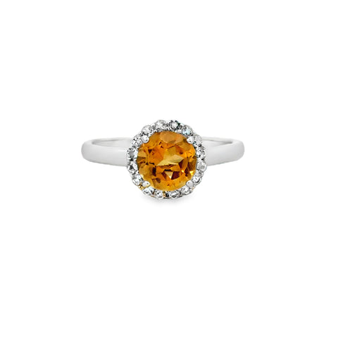 Sterling Silver Halo Fashion Ring with Citrine and White Topaz