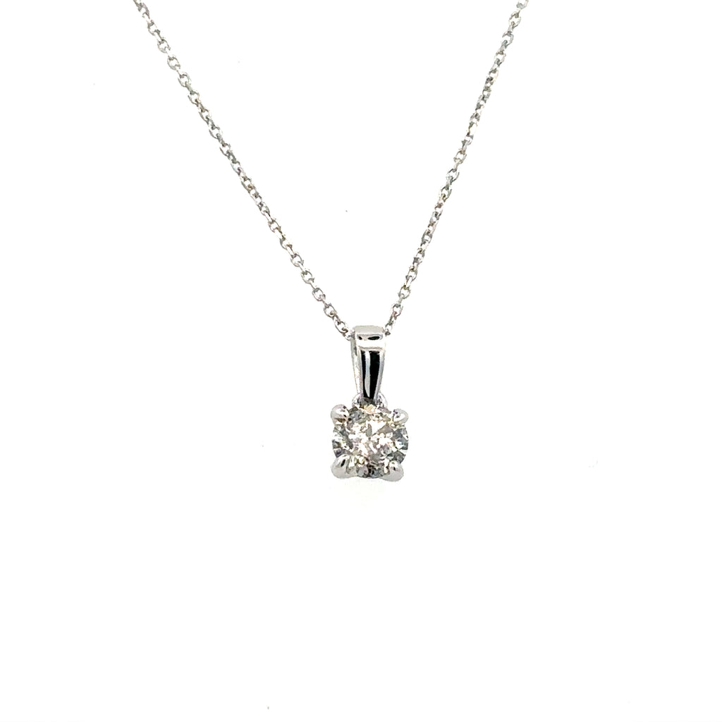 White 14 Karat Solitaire Style Pendant Length 18 With One = 0.33Ct Rou