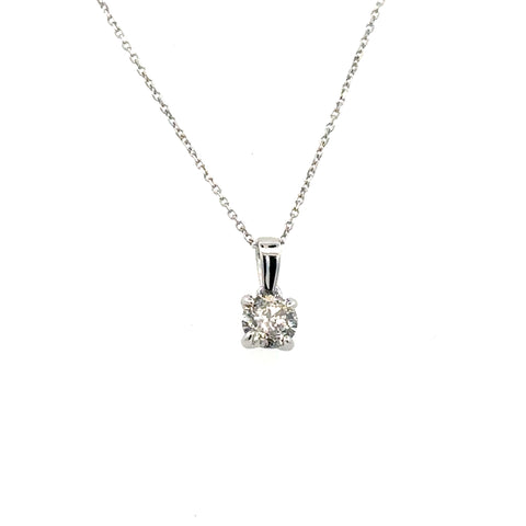 White 14 Karat Solitaire Style Pendant Length 18 With One = 0.33Ct Rou