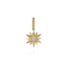Yellow 14 Karat Bujukan Starburst Medallion Pendant = 0.16tw Round G/H
