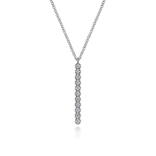 14K White Gold Diamond Vertical Bar Y Pendant Necklace with 0.28tw Round Brilliant Cut G/H Si1