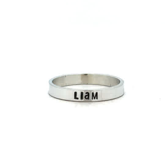 Lady's White Sterling Silver Skinny Message Name Ring

-Available in