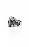 White Sterling Silver Statement Scroll Ring With Square Inset Onyx, Si
