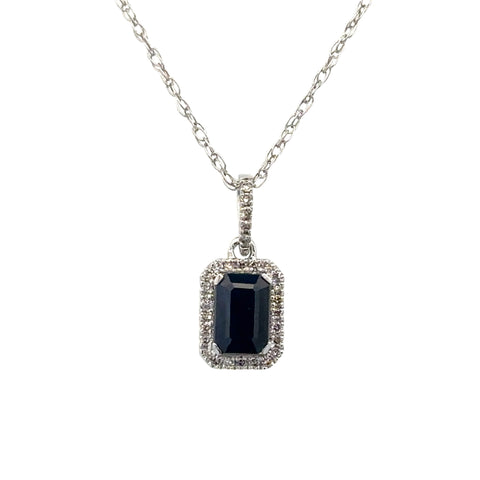 Sapphire Halo Necklace | 14k White (0.71ct Emerald)