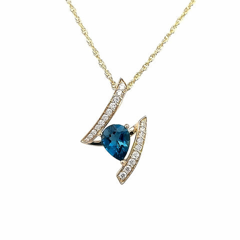 Blue Topaz Modern Necklace | 14k Yellow (1.04ct Pear)