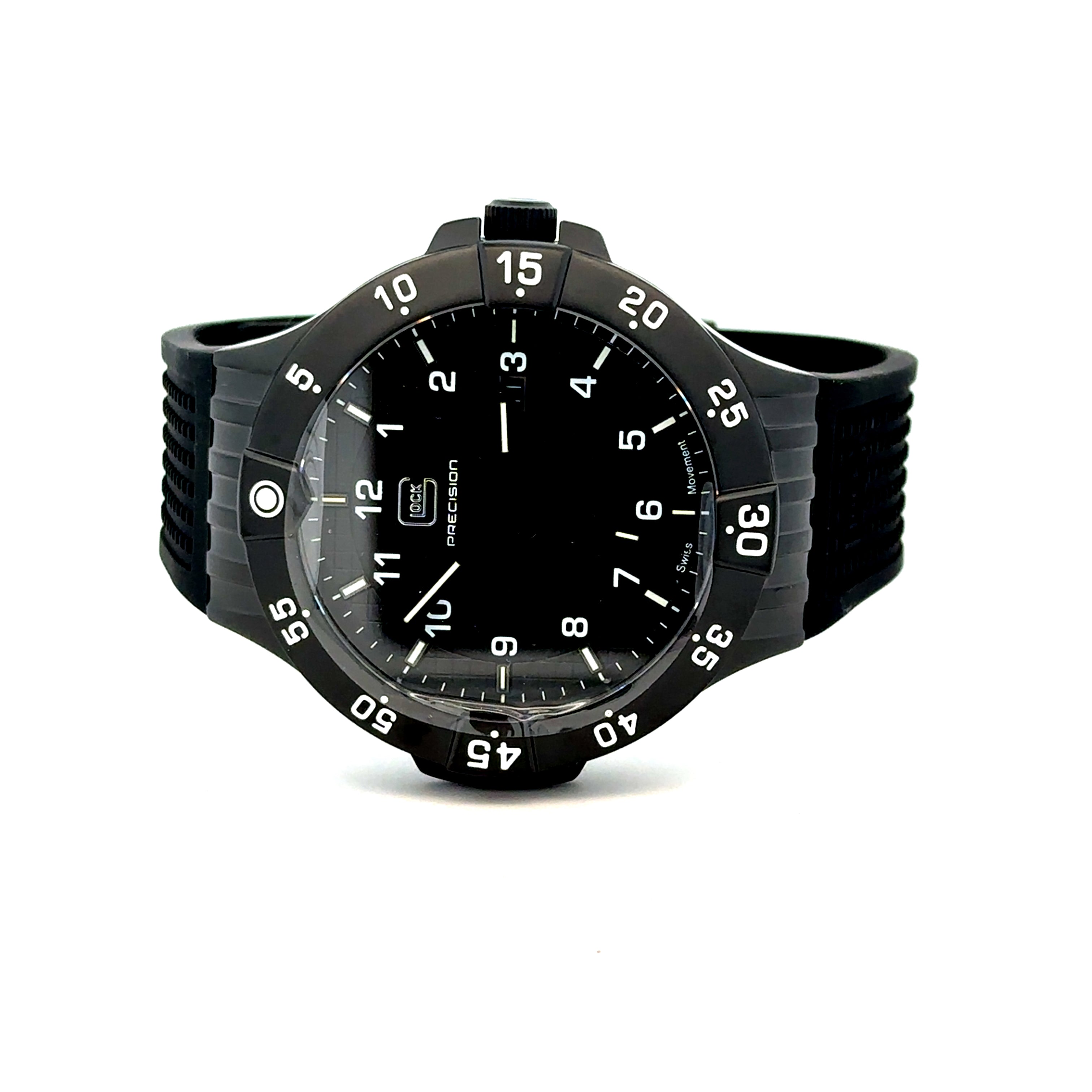 Encased in a gunmetal sandblasted stainless steel housing, the black d