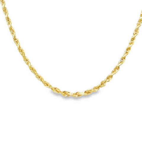 Yellow 14 Karat 2Mm Solid Glitter, Rope Chain Length 20