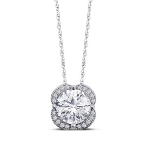 Lady's White 18K Over Sterling Silver Pave' Flower Pendant  With R Cub