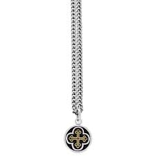 Two Tone Sterling Silver Symmetrical Traditional Cross Pendant With Go