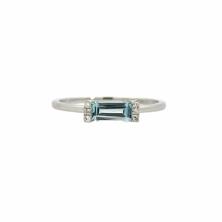 Aquamarine Horizontal Stackable Fashion Ring | 14k White (0.54ct Baguette)