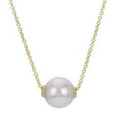 14 Karat Yellow Gold 8mm Akoya Pearl Necklace with Link Style Chain