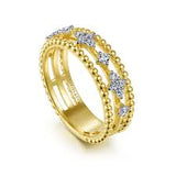 Lady's Yellow 14 Karat Beaded Fashion Fashion Ring With 0.30Tw Round H