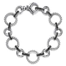 Round And Pave' Black Spinels Link Bracelet | 925 Sterling Silver