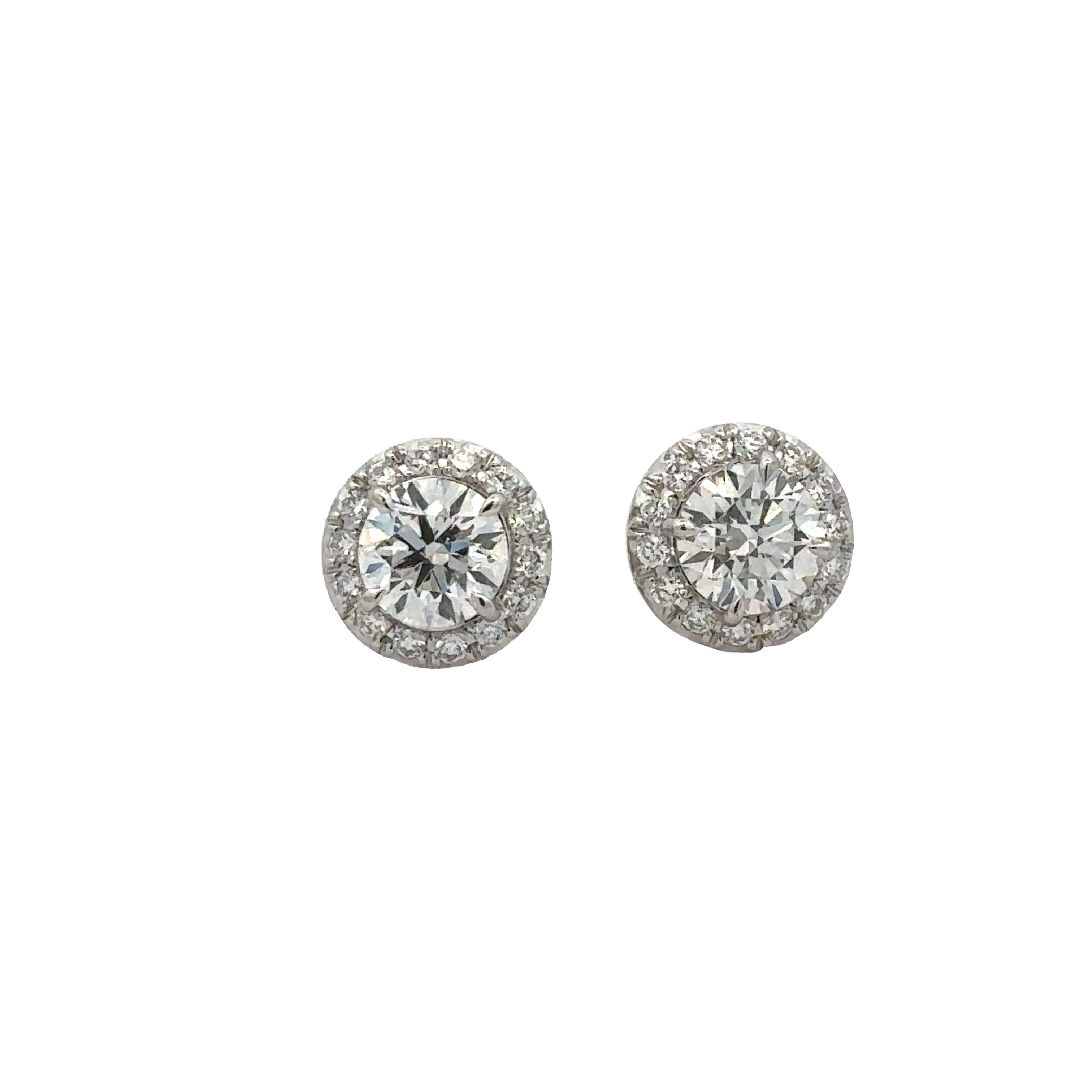 Lady's White 14 Karat Round Halo Studs Lab Created Earrings 2.50tw Rou