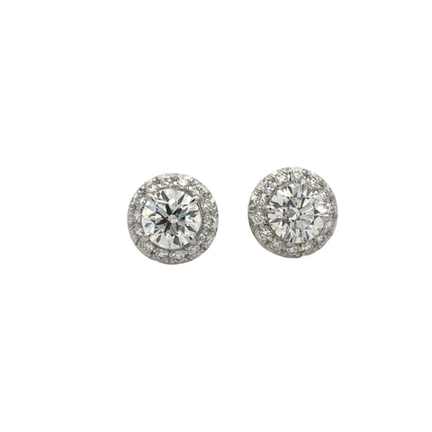 Lady's White 14 Karat Round Halo Studs Lab Created Earrings 2.50tw Rou