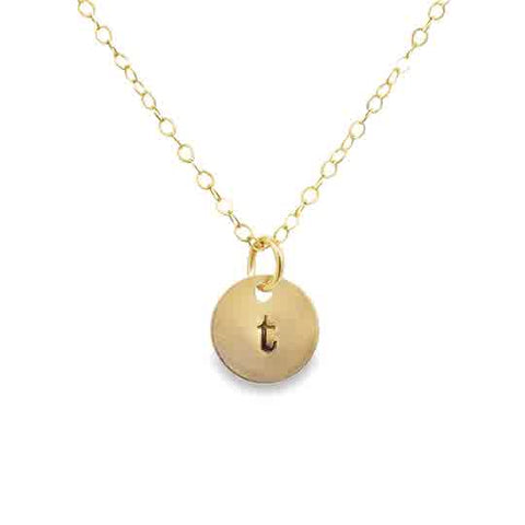 Lady's Yellow Gold Filled Tiny Initial Necklace, with Dainty Gold Fill