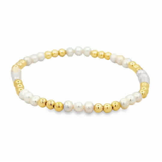 4mm Pearl and 4mm Gold Filled Beads, Alternating Stations 7''
