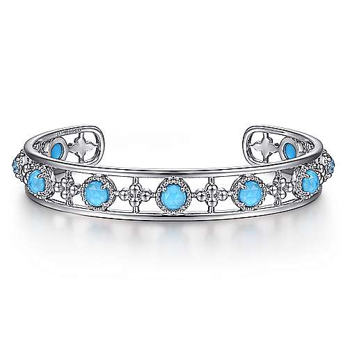 Rock Crystal Turquoise Bangle Bracelet | White Sterling