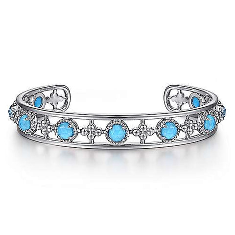 Rock Crystal Turquoise Bangle Bracelet | White Sterling