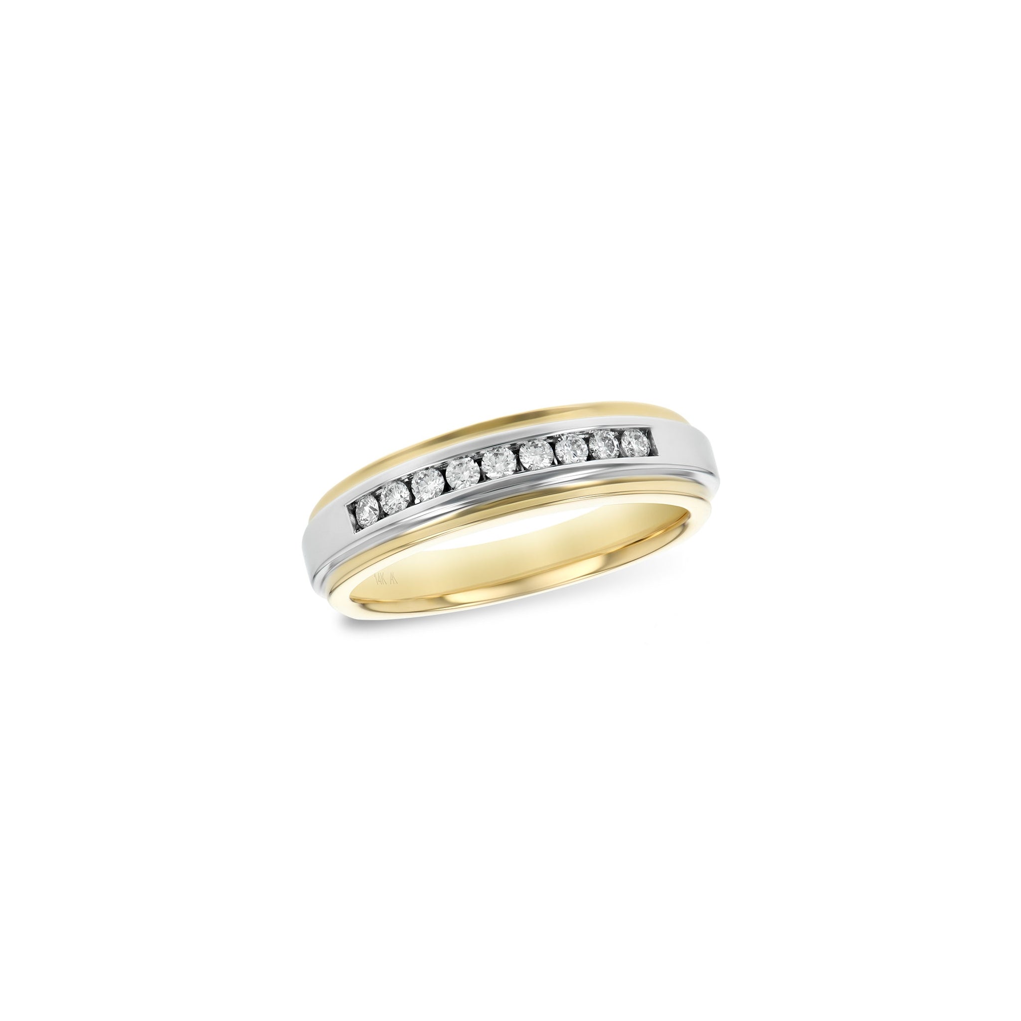 14 Karat Yellow and White Gold Channel Set Wedding Ring with .25ctw Round Brilliant Cut Diamonds