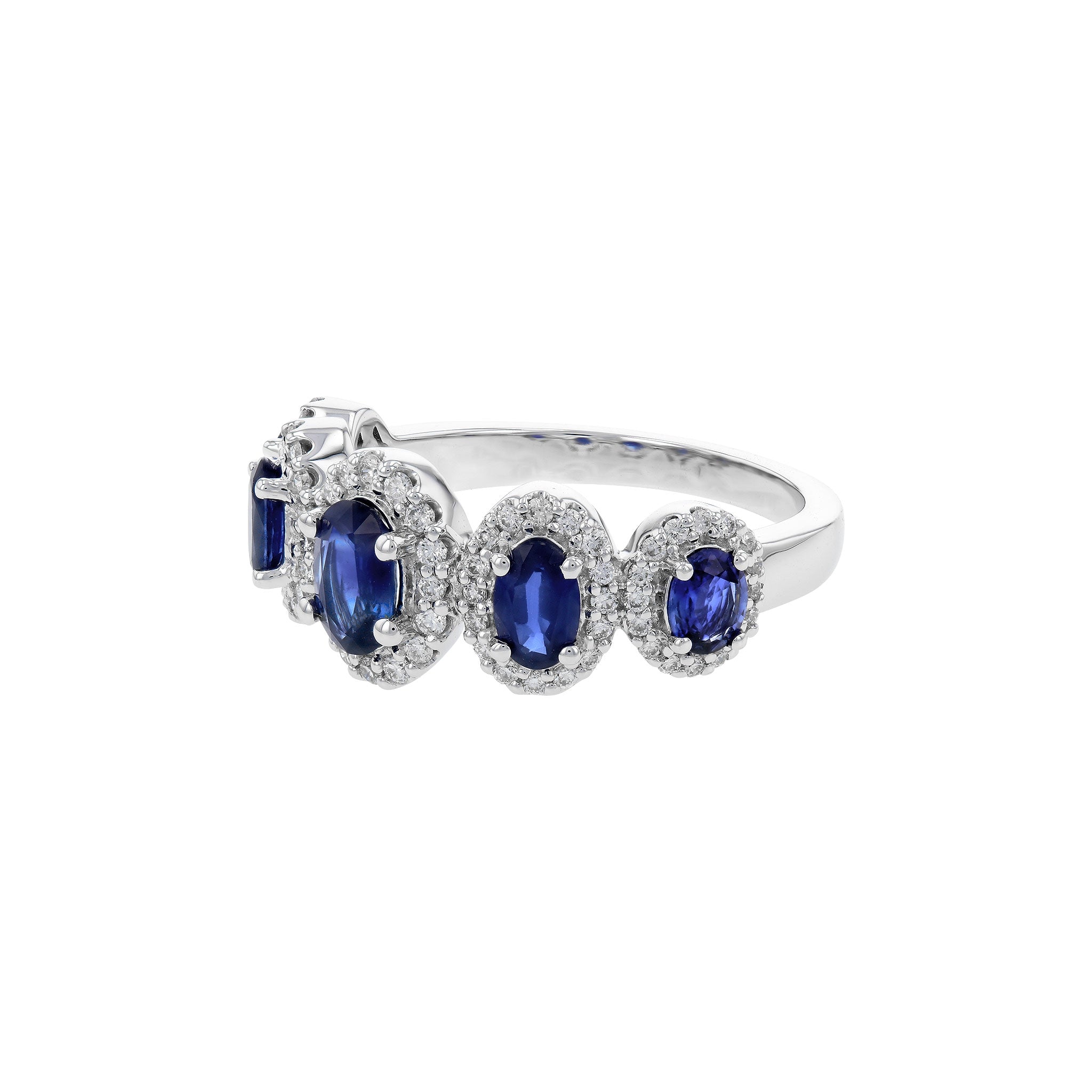 14 Karat White Gold Oval Halo Ring with 1.32ctw Sapphires and .38ctw Round Brilliant Cut Diamonds