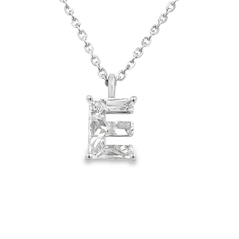 Lady's White 14 Karat "E" Initial Lab Created Necklace With One = 2.37