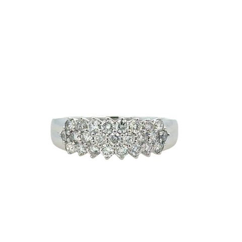 Lady's White 14 Karat Prong Set, Three Row Anniversary Ring Size 7 = 1