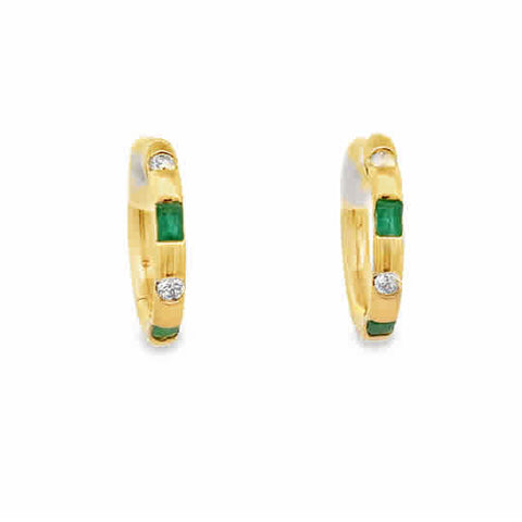 Silent Opus Duo Hoops with Round Diamonds and Princess Emeralds 14ky