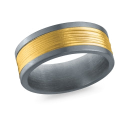 White/Yellow Tantalum/14K 8Mm, Lined Textured Center Ring Size 10