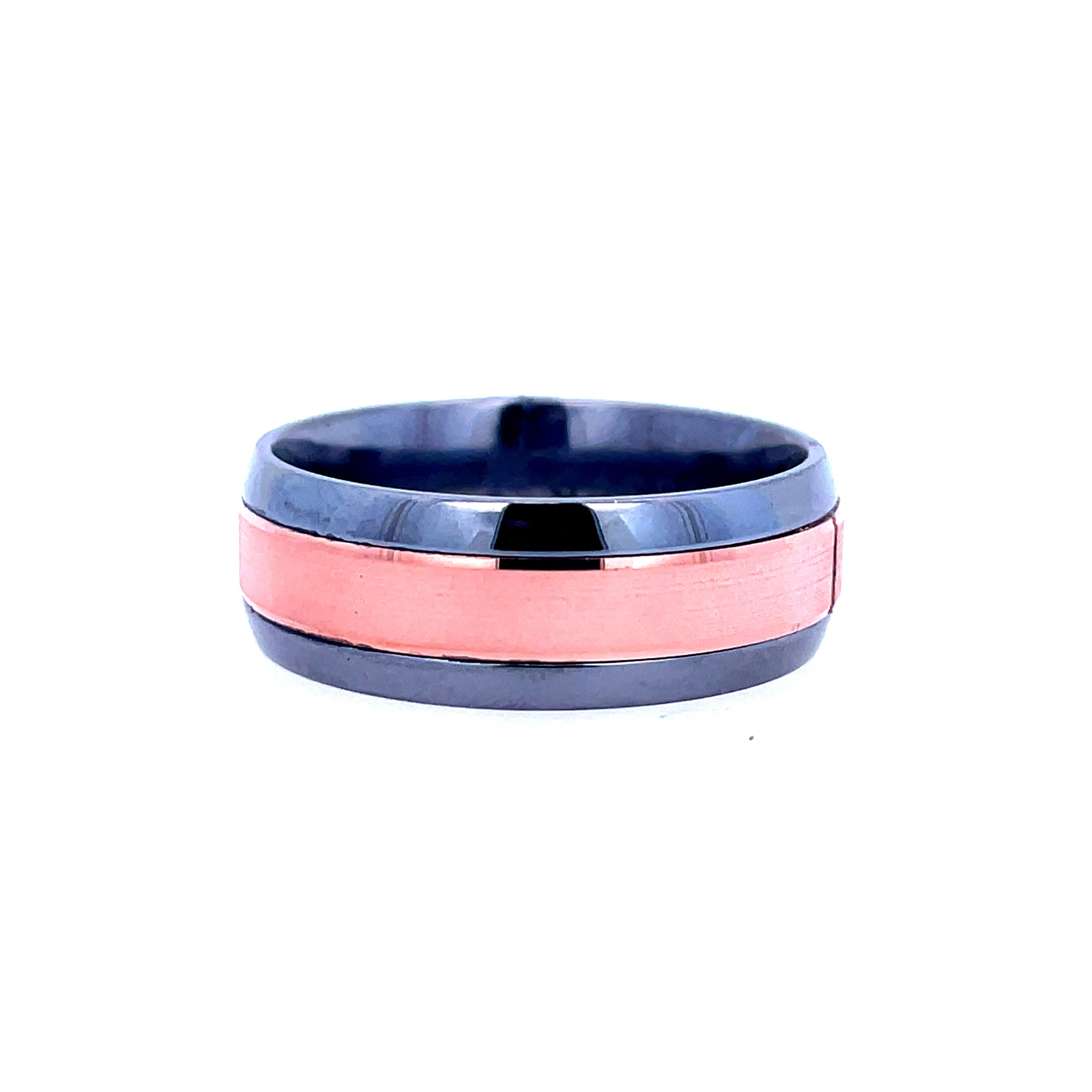 White/Rose Tantalum/14K 8Mm Brushed Center Wedding Band