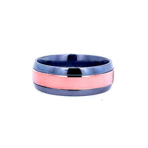 White/Rose Tantalum/14K 8Mm Brushed Center Wedding Band