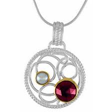 Rope Circle Bezel Set Necklace | - Tt Sterling Silver/22K Gold Vermeil