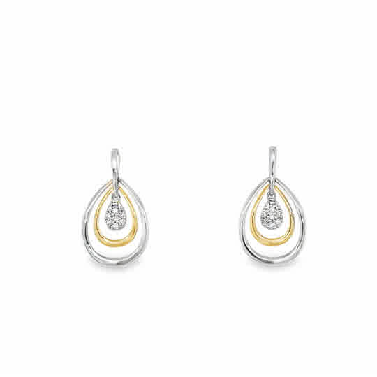 Lady's Tt 14 Karat Teardrop Dangle Earrings With = 0.06Tw Round G/H Si