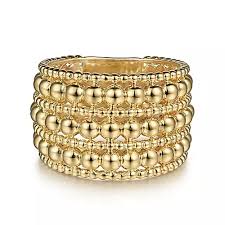 Lady's Yellow 14 Karat Beaded Stackable Fashion Ring Size 6.5