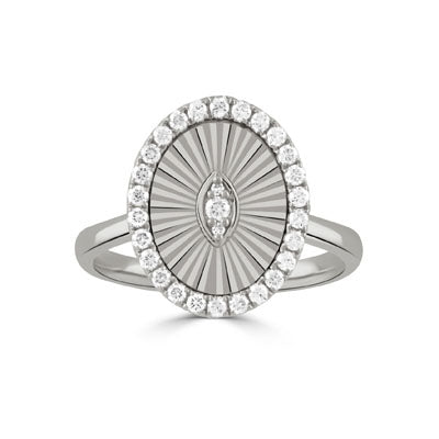 Lady's White 18 Karat Oval Medallion, Halo Fashion Ring Size 6.5 29 0.