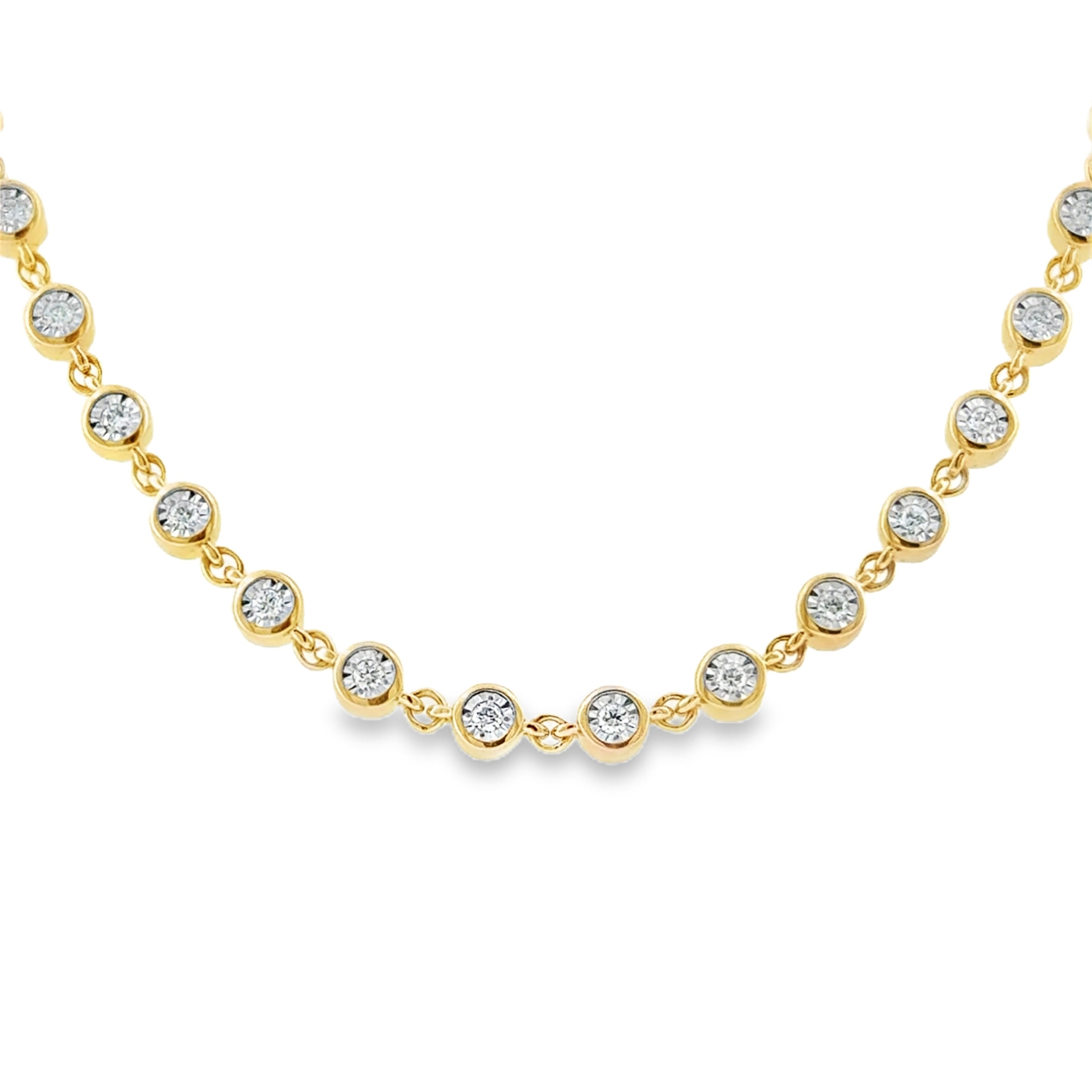 Lady's Yellow 14 Karat Bezel Link Necklace With 68 = 1.90Tw Round G/H Si1 Diamonds
