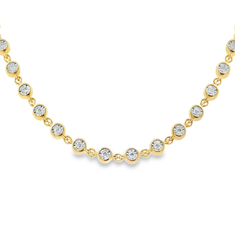 Lady's Yellow 14 Karat Bezel Link Necklace With 68 = 1.90Tw Round G/H Si1 Diamonds