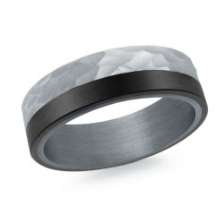 Black/White Tantalum/14K 7Mm With Half Textured And Half Smooth Ring S