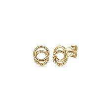 14K Yellow Gold Twisted Rope Double Circle Stud Earrings