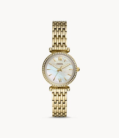 Carlie Mini Three-Hand Fossil Watch | Gold Stainless Steel