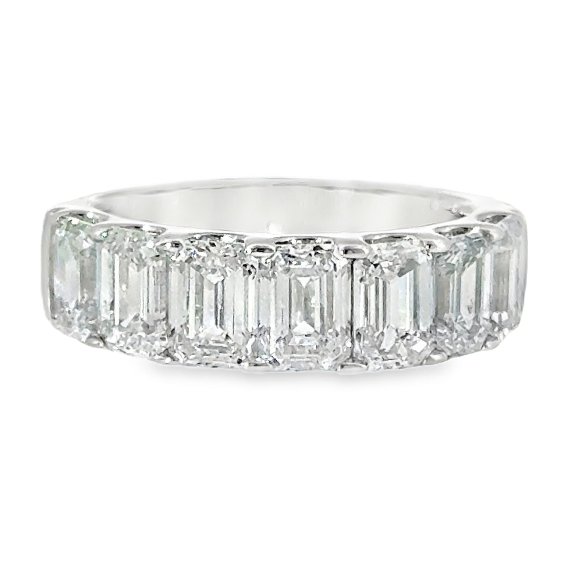 14 Karat White Gold Seven (7) Emerald Cut Lab Created Anniversary Ring 4.20ctw