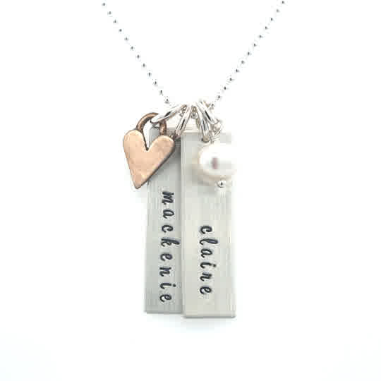 Lady's Tt Sterling Silver/Bronze Rectangular Names With Love, Two Char