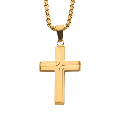 Cross With Round Box Chain | Yellow 18Kt Gold Ip Steel