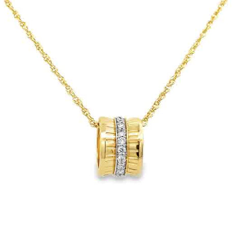 Yellow 14 Karat Fluted Ring Pendant Length 18 With = 0.24Tw Round G/H