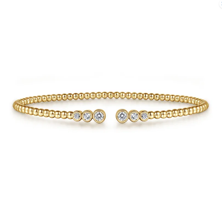 14K Yellow Gold Bujukan Diamonds Split Bangle, Bujukan Collection .24ctw Round Diamonds