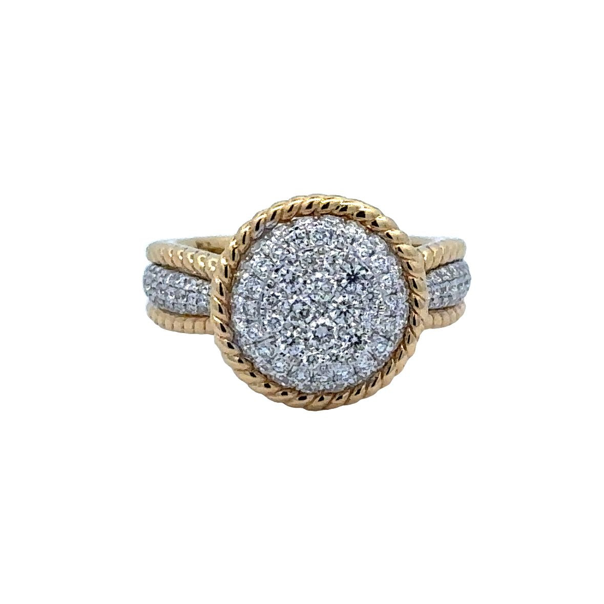 Lady's White/Yellow 18 Karat Pave' With Twist Trim Fashion Ring Size 6.5 With 107=0.86Tw Round G/H Si1 Diamonds
